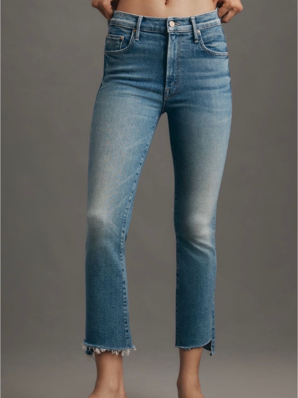 MOTHER The Insider Crop Step Fray Jeans Size 25 Blue Denim Bootcut